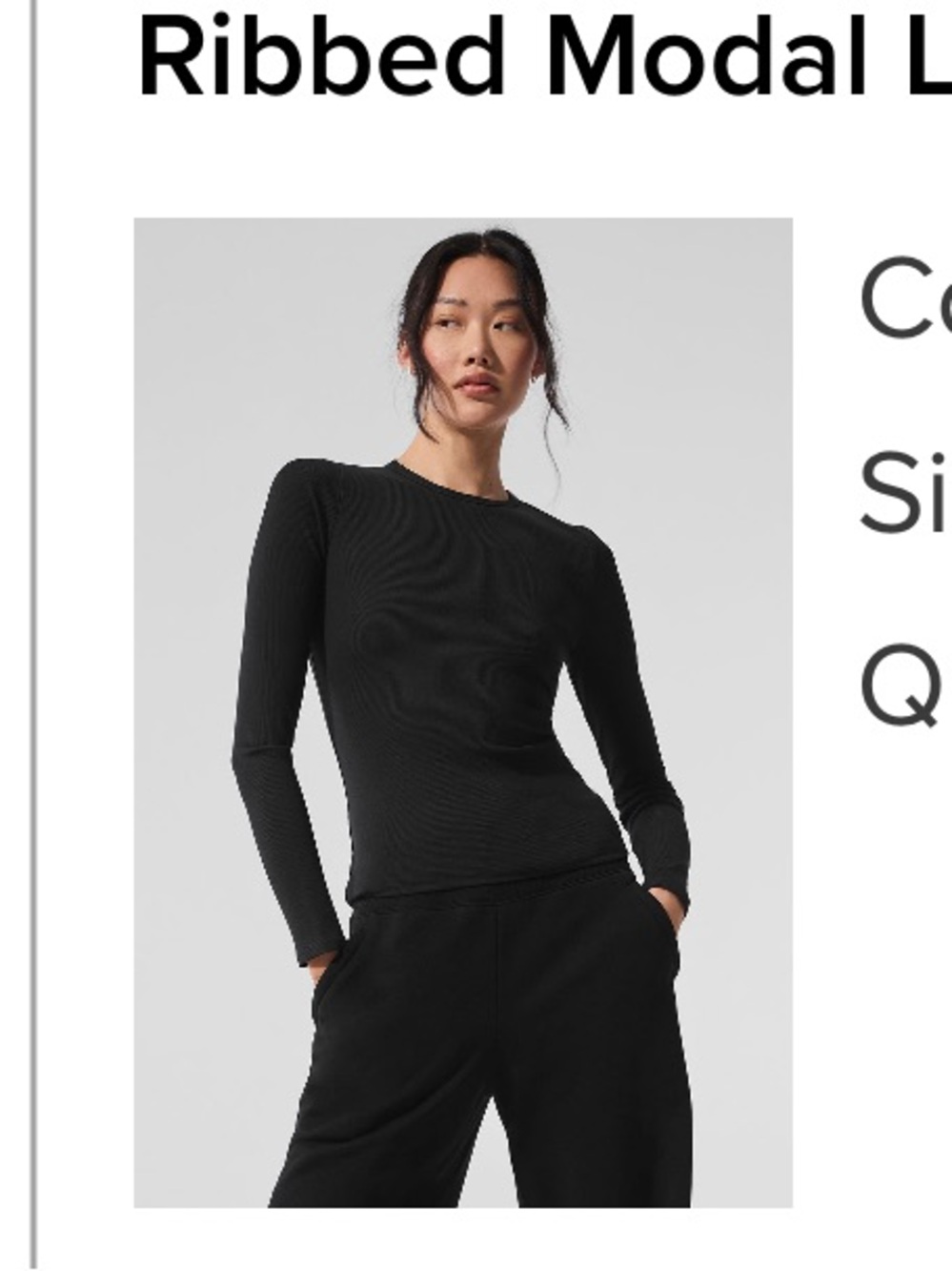 ALO Yoga Black Ribbed Long Sleeve Modal Dress